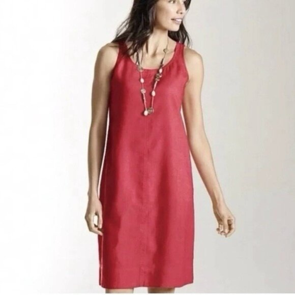 J.Jill Linen Tank style scoop neck midi shift dress with pockets XS Pink - Picture 1 of 8